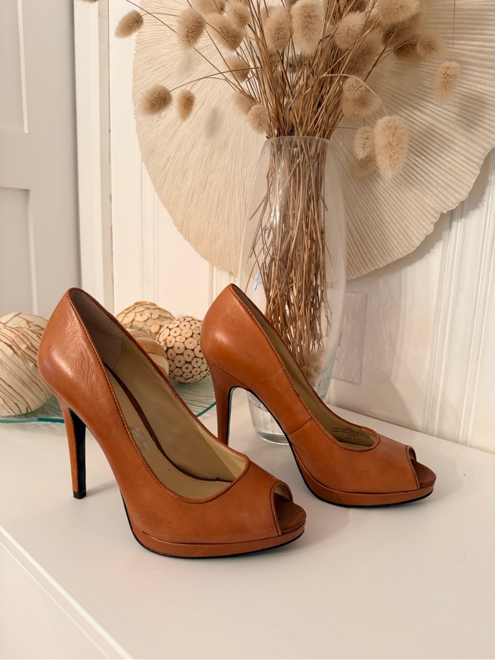 Ralph Lauren Cognac Tan Peep-Toe Stiletto Heels